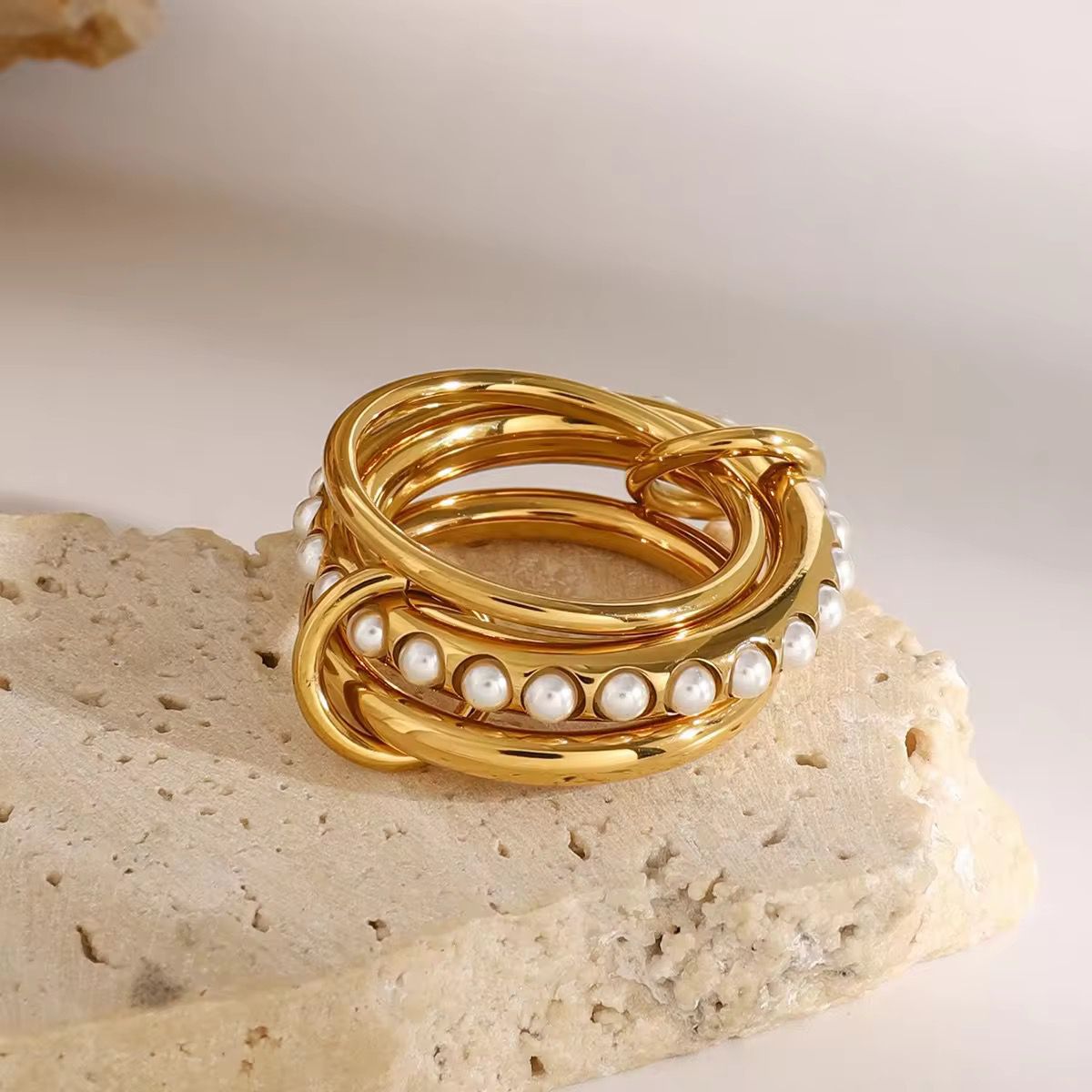 18k Gold Rings Two Tone Double Finger Ring Set - additional view
